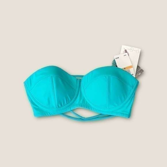 Jessica Simpson Bikini Top Six String Back Padded Underwire Turquoise S - Picture 1 of 2